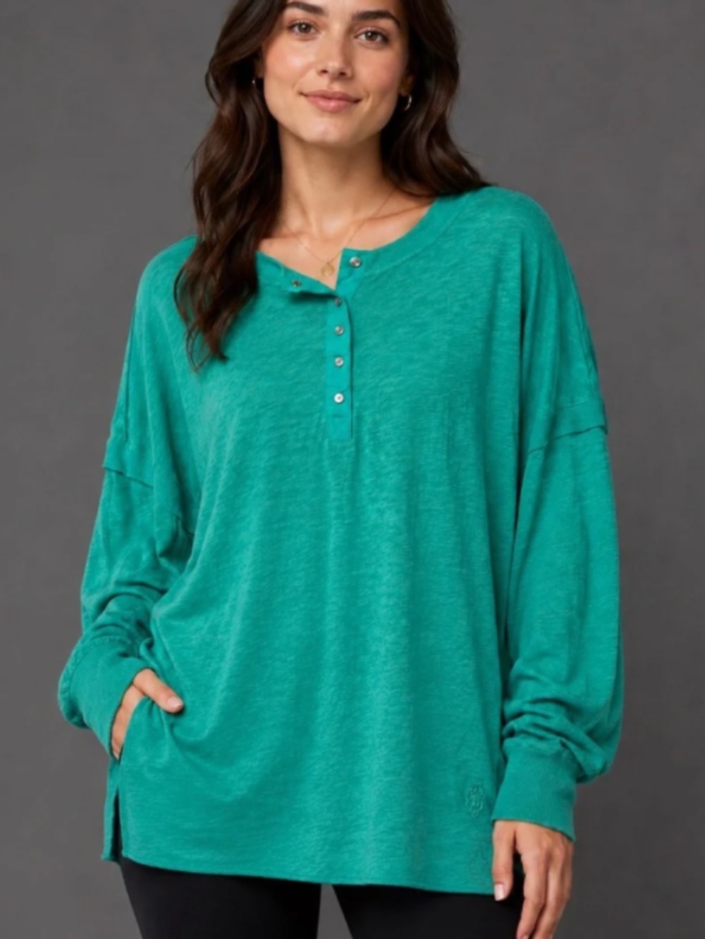 Free People FP Movement One Up Oversized Slouchy Long-Sleeve Henley Shirt